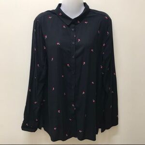 Cotton On sz Large Black & Roses Button Down Top